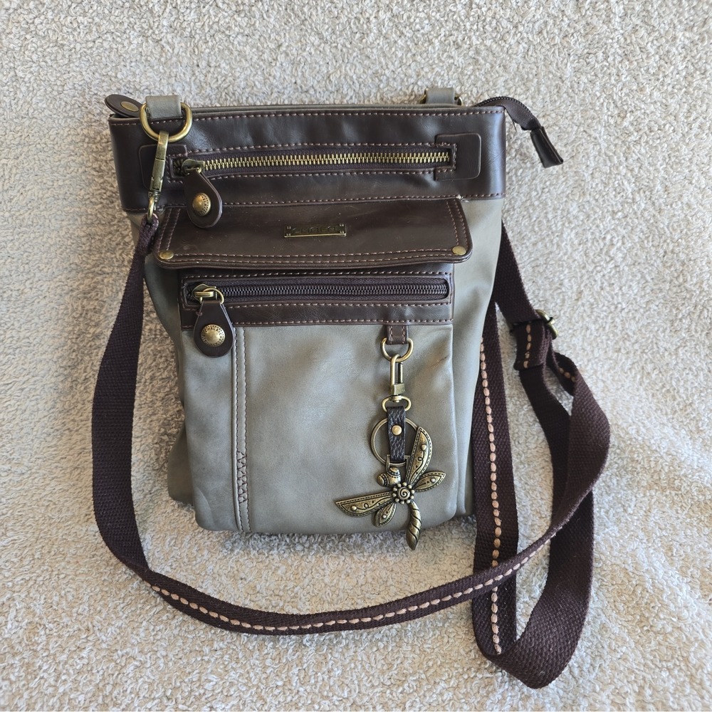 Chala Gemini 3-in-1 Convertible Crossbody Bag Stone Gray/Brown W/Dragonfly Charm